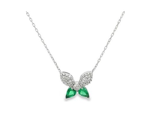 Emerald Butterfly Necklace – 18K White Gold